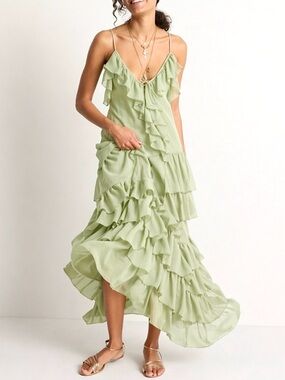 Torn by Ronny Kobo Orcadia Maxi Dress M Chiffon Tiered Ruffle Romantic NWT